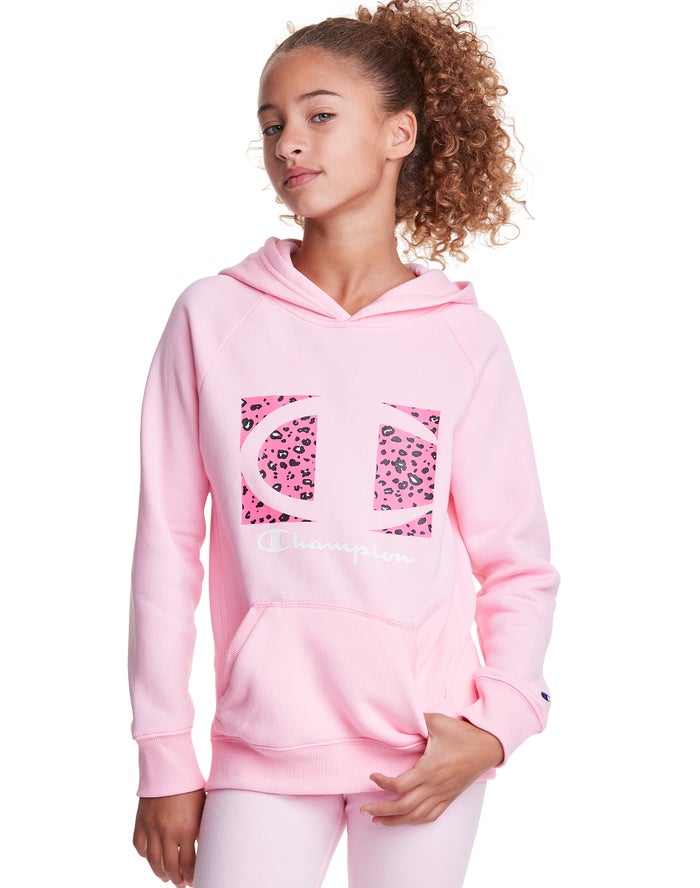 Champion Hoodie Meisjes - Roze - Fleece Raglan Leopard Knockout Logo ( 062184-AYZ )